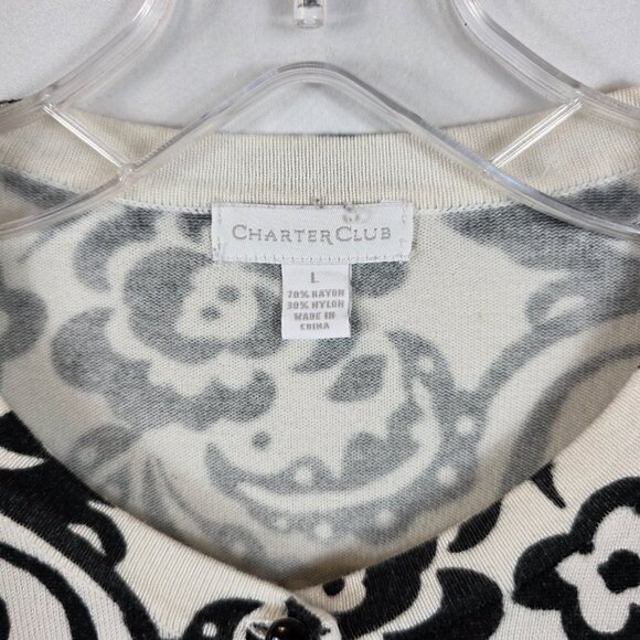 Charter Club Cardigan Sweater Women's Size Large Ivory & Black Paisley Floral - Picture 5 of 12